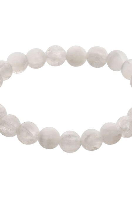 Selenite Crystal Bead Bracelet ? Healing Crystal Bracelet for Women and Men's Gifts ? 8mm Round Beaded Stretchy Healing and Protection Gemstone Bracelet