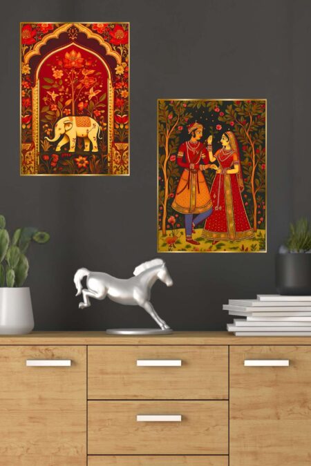 Set of Two Wall Paintings for Wall Dacoration Golden Framed Wall Paintings for Living Room & Bedroom Wall Art for Home Decoration & Office Wall Décor (14x11 inch CH-GD2-19)