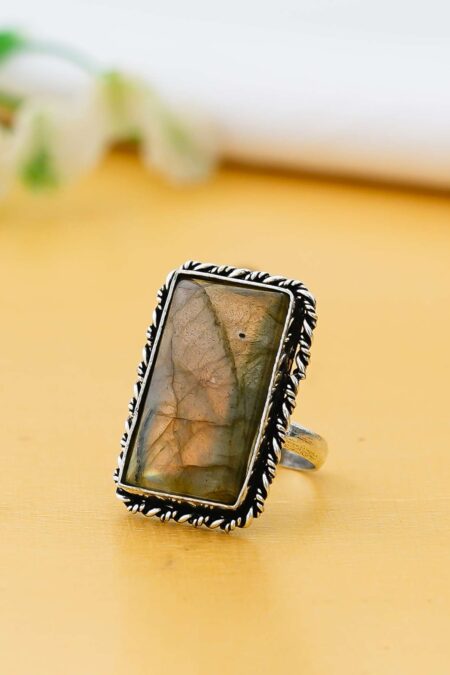 Arts Crystal Products Natural Labradorite Ring Set for Women,Vintage Joint Knuckle Stackable Rings Oval Gemstone Ring