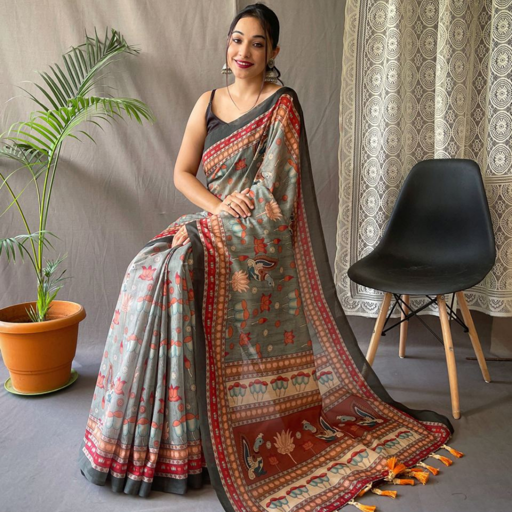 Kalamkari Printed Malai Cotton Saree