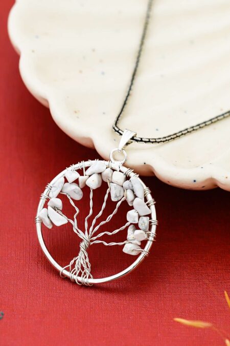 Clear Quartz Pendant Tree of Life Crystal Stone Pendant Locket with Metal Chain for  Healing Crystal Healing Gemstone Size 35-40 mm clear quarts