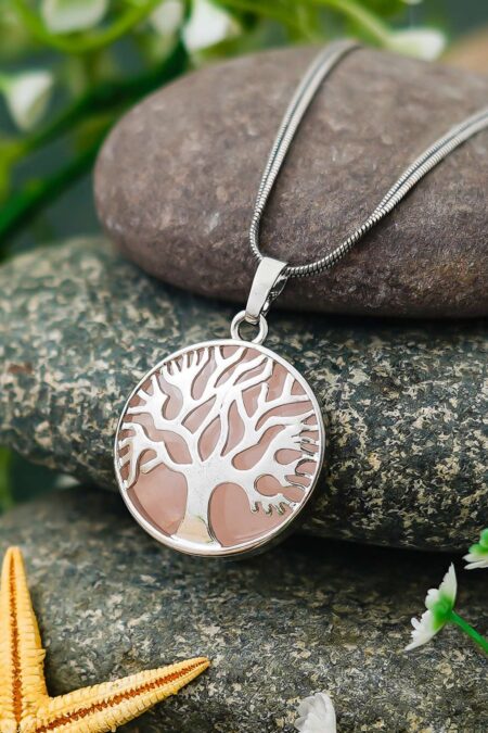 Crystal Tree of Life Pendant Simple White crystal Mineral Jewellery for Men Women Pendulum Necklace Family Tree Necklace Tree of Life Gemstone Rose Quartz