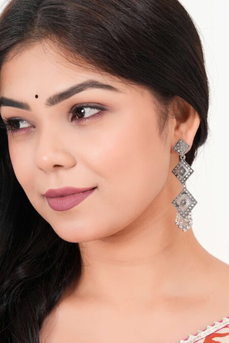 Women Traditional Silver AZ838-OXidised Jhumka Set | German Silver Chand Baliyan & Jhumkas Earrings for Women | Birthday & Anniversary Gift -AZ838-OX-ER47