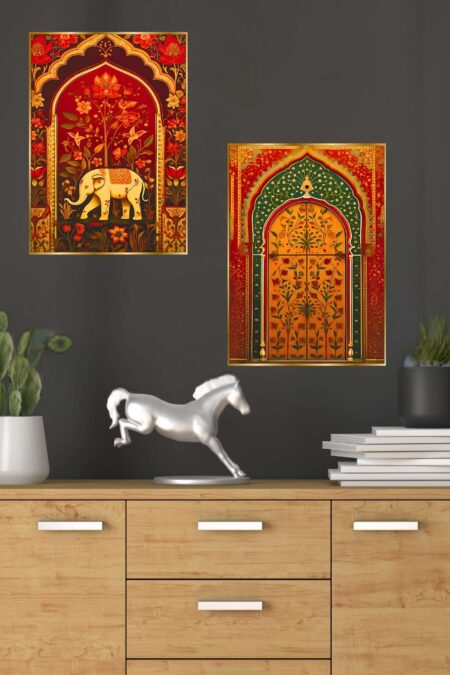 Set of Two Wall Paintings for Wall Dacoration Golden Framed Wall Paintings for Living Room & Bedroom Wall Art for Home Decoration & Office Wall Décor (14x11 inch CH-GD2-18)