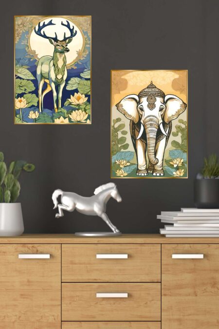Set of Two Wall Paintings for Wall Dacoration Golden Framed Wall Paintings for Living Room & Bedroom Wall Art for Home Decoration & Office Wall Décor (14x11 inch CH-GD2-14)