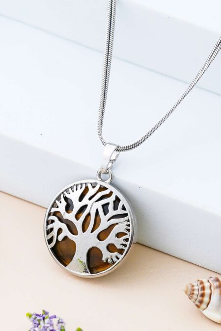Crystal Tree of Life Pendant Simple White crystal Mineral Jewellery for Men Women Pendulum Necklace Family Tree Necklace Tree of Life Gemstone Tiger Eye