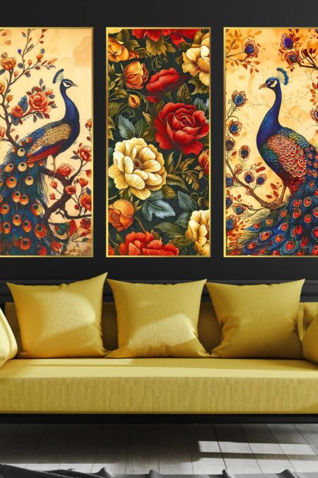Set of Three large Wall Paintings for Wall Dacoration Golden Framed Wall Paintings for Living Room & Bedroom Wall Art for Home Decoration & Office Wall Décor (14x11 inch CH-LGD3-5)