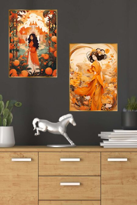 Set of Two Wall Paintings for Wall Dacoration Golden Framed Wall Paintings for Living Room & Bedroom Wall Art for Home Decoration & Office Wall Décor (14x11 inch CH-GD2-20)