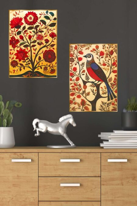 Set of Two Wall Paintings for Wall Dacoration Golden Framed Wall Paintings for Living Room & Bedroom Wall Art for Home Decoration & Office Wall Décor (14x11 inch CH-GD2-13)