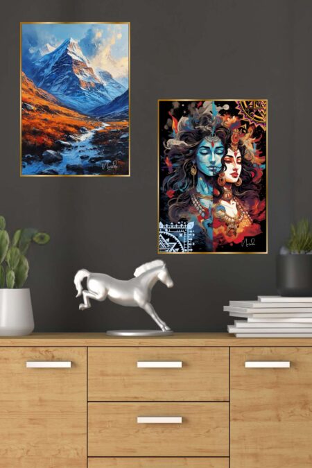 Set of Two Wall Paintings for Wall Dacoration Golden Framed Wall Paintings for Living Room & Bedroom Wall Art for Home Decoration & Office Wall Décor (14x11 inch CH-GD2-9)