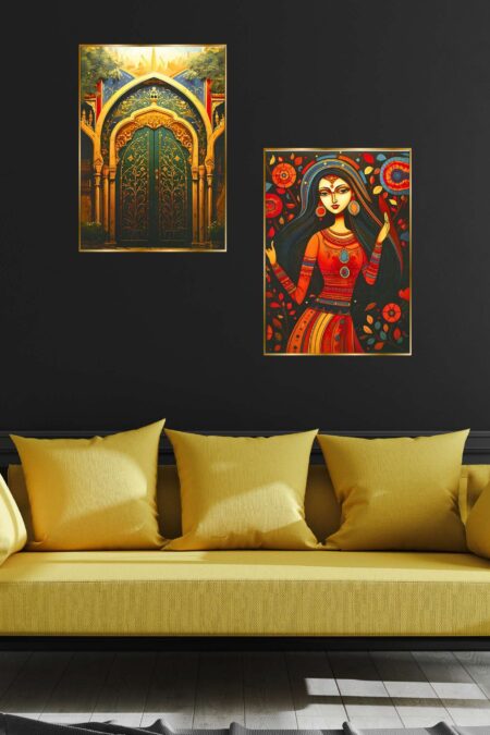 Set of Two Wall Paintings for Wall Dacoration Golden Framed Wall Paintings for Living Room & Bedroom Wall Art for Home Decoration & Office Wall Décor (14x11 inch CH-GD2-16)