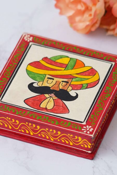 Handcrafted Rajasthani wooden tea coaster set.