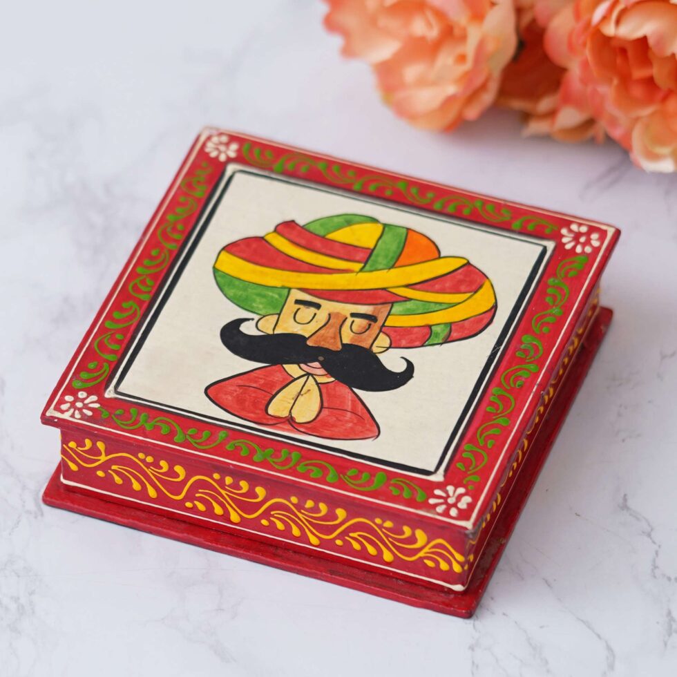 Handcrafted Rajasthani wooden tea coaster set.