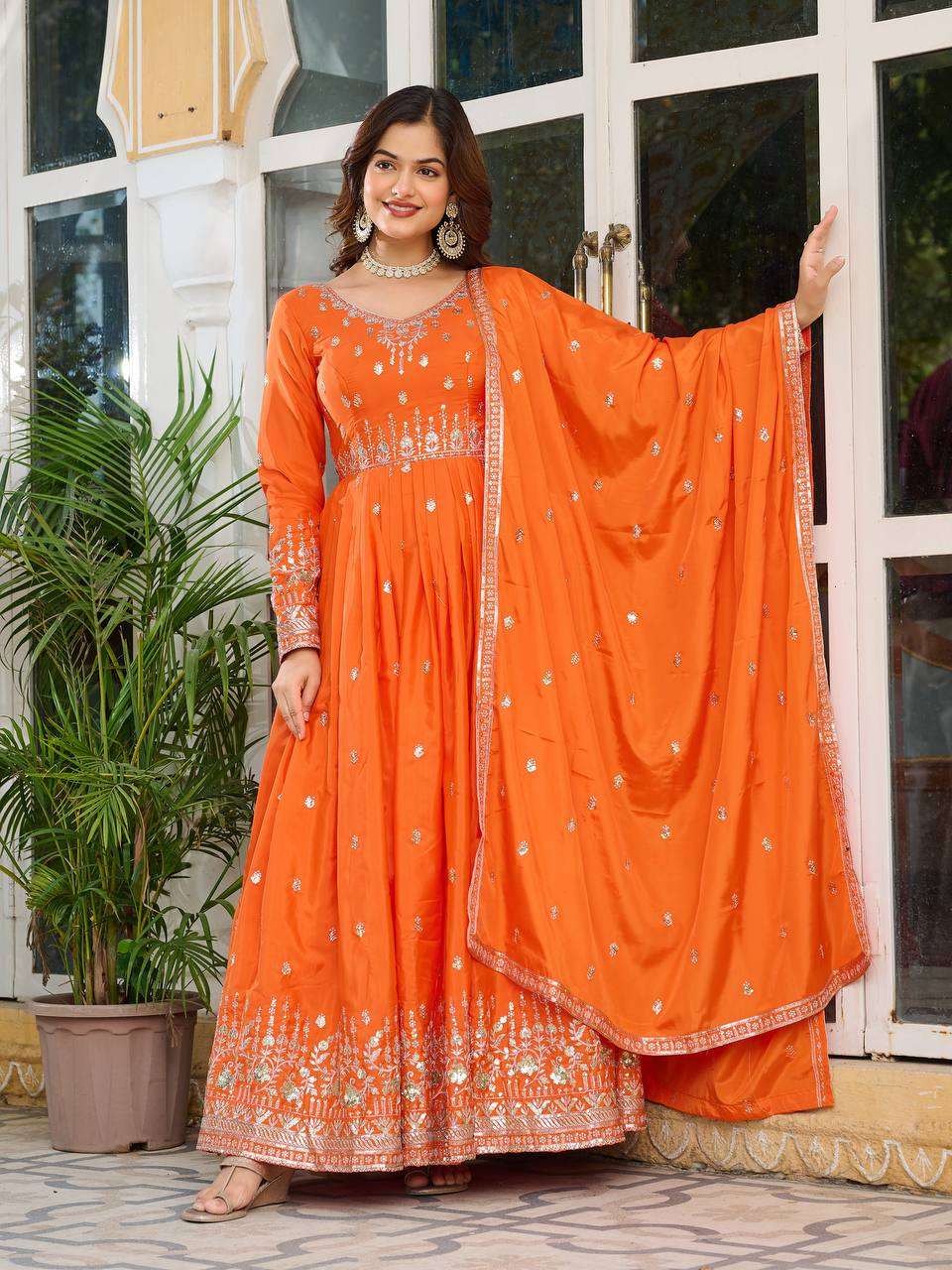 Orange Anarkali Suit